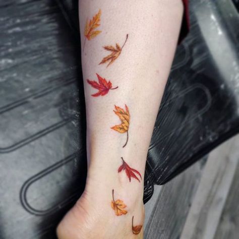 Leaves Tattoo Meaning, Falling Leaves Tattoo, Autumn Leaves Tattoo, Trees Tattoos, Tree With Falling Leaves, Leaf Tattoo Design, Maple Leaf Tattoos, Maple Tree Tattoos, Fall Leaves Tattoo