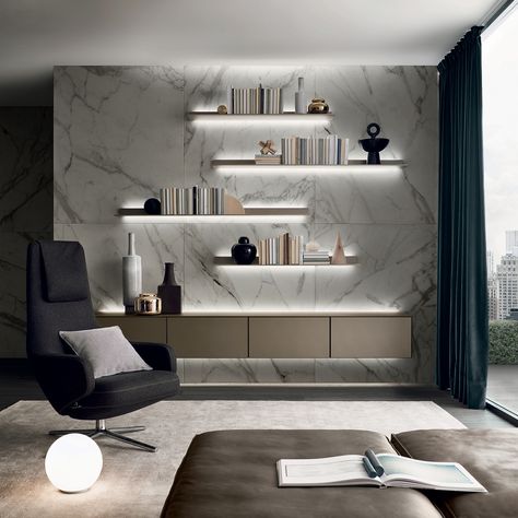 Rimadesio's Self Freestanding Lacquered Glass Storage Unit Minimalist Kitchen Design, Interior Minimalista, Shelving Units, Interior Floor, Italian Furniture, Best Interior Design, A Living Room, Minimalist Interior, Wall Unit