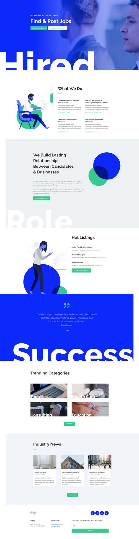 job recruiter layout Blue Green Design Graphic, Hiring Website Design, Steps Website Design, Information Website Design, Blue And Green Website Design, Blue Website Design Inspiration, Features Section Web Design, Call To Action Design, List Website Design