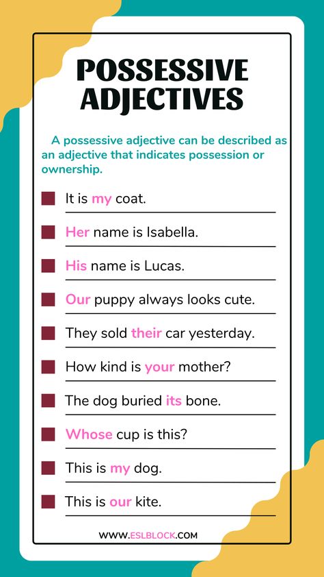 What Are Adjectives, Kinds Of Adjectives, Types Of Adjectives, Adjectives Exercises, Adjectives Lesson, Examples Of Adjectives, Positive Adjectives, English Grammar Exercises, Possessive Adjectives