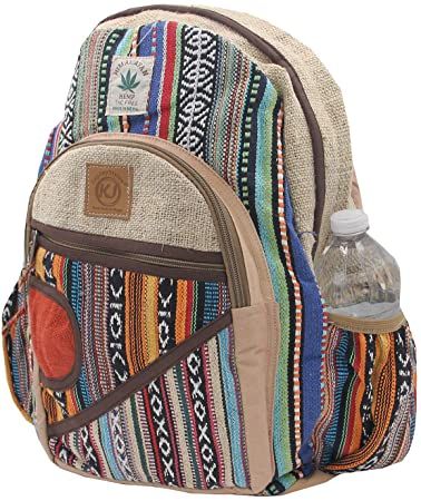 AmazonSmile: KayJayStyles Natural Handmade Large Multi Pocket Hemp Nepal Backpack (BKPK-4) Hippie Backpack Hippie Shop, Hemp Backpack, Bohemian Multicolor Backpack With Adjustable Strap, Bohemian Handmade Standard Backpack, Adventure Core, Hippie Backpack, Retro Backpack, Hipster Grunge, Ethno Style