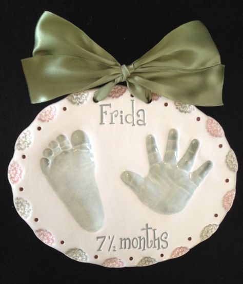 Sage Font, Baby Hand And Foot Prints, Baby Footprint Crafts, Clay Handprint, Baby Christmas Crafts, Nursery Crafts, Diy Pottery Painting, Footprint Crafts, Baby Handprint