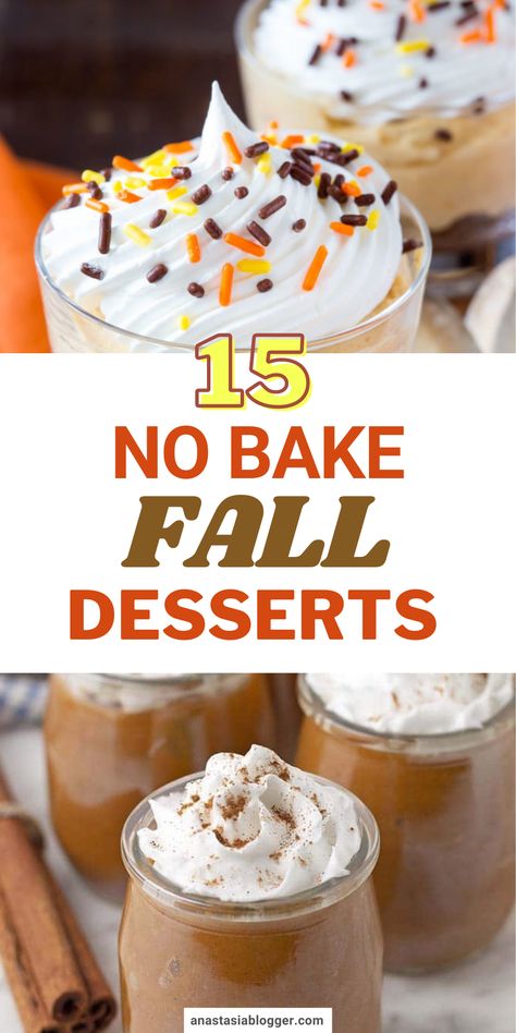 With the weather starting to get chilly, one of the best ways to keep you warm is by munching on some fall desserts. Here are 15 delicious no-bake fall desserts you can easily do. #falldessert #fallrecipes Fall No Bake Recipes, Easiest Fall Dessert, Things To Bake Without An Oven, Fall Easy Dessert Recipes, Fall Desserts No Bake, Autumn Baking Recipes Easy, Fast Fall Desserts, Fall Deserts Easy For Kids, Easy No Bake Fall Desserts