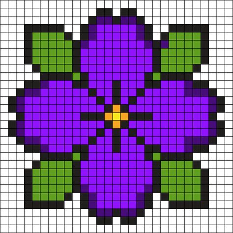 Violet Perler Bead Pattern | Bead Sprites | Misc Fuse Bead Patterns Purple Flower Perler Beads, Perler Bead Dragonfly, Simple Flower Pixel Art, Simple Cute Pixel Art, Perler Flower Patterns, Flower Perler Bead Patterns, Pixel Art Summer, Flower Grid Pattern, Pixel Art Fleur