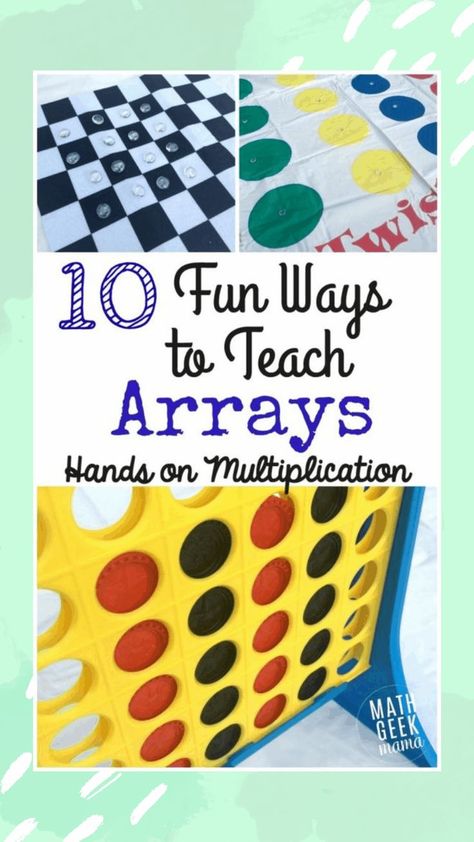 An array is a useful and powerful visual to teaching multiplication. In this post, learn tons of hands on ways to teach arrays to make multiplication fun!  #arrays #multiplication #multiplicationfacts #homeschoolmath Array Multiplication, Array Math, Math Properties, Multiplication Fun, Multiplication Strategies, Virtual Training, Learning Multiplication, Repeated Addition, Stem Resources