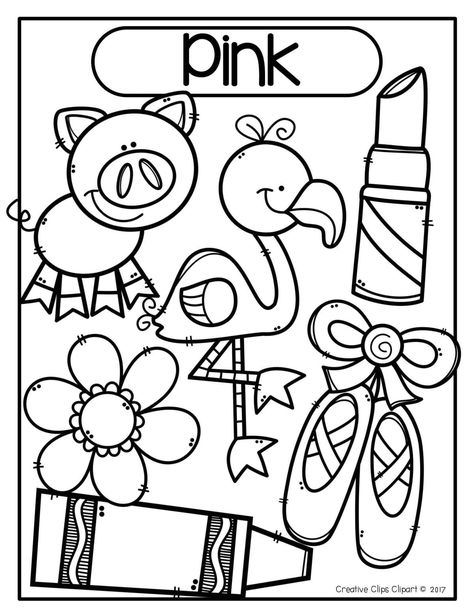 Color Pink Worksheets For Preschool, Preschool Coloring Sheets Free Printable, Preschool Color Activities, Color Worksheets For Preschool, Pre K Worksheets, Creative Clips, Kindergarten Colors, Creative Clips Clipart, Homeschool Preschool Activities