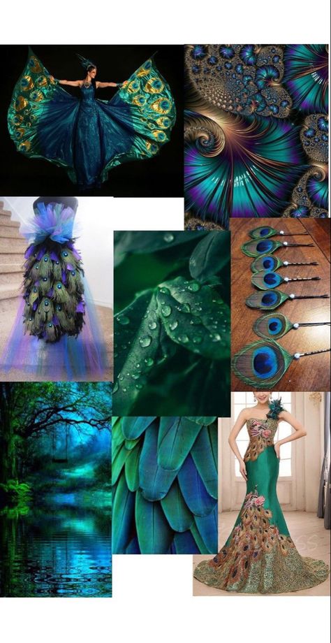 Peacock Inspiration Board, Peacock Mood Board Fashion, Themes For Portfolio Fashion Designing, Peacock Inspired Fashion, Theme Board Fashion Inspiration Ideas, Fashion Collection Themes Inspiration, Fashion Themes Inspiration Mood Boards, Fashion Show Themes Ideas Inspiration, Theme For Fashion Show Ideas