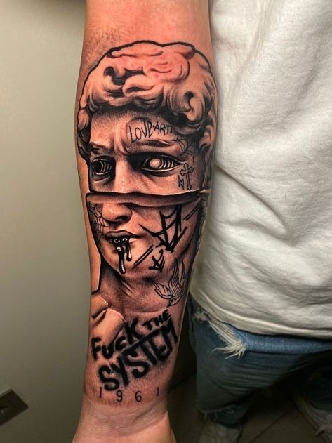 Whole Hand Tattoos, Samurai Swordsman, Gotik Tattoo, David Tattoo, Tattoo Modern, Half Sleeve Tattoos Forearm, Modern Art Tattoos, Tattoo Graffiti, Tato Minimal