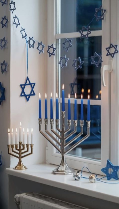 Hanukkah Home Decor, Hannukah Decorations Aesthetic, Messianic Hanukkah, Chrismukkah Party, Hanukkah Aesthetic, Hanukkah Tree, Hanukkah Decorations Diy, Hannukah Party, Hannukah Decorations