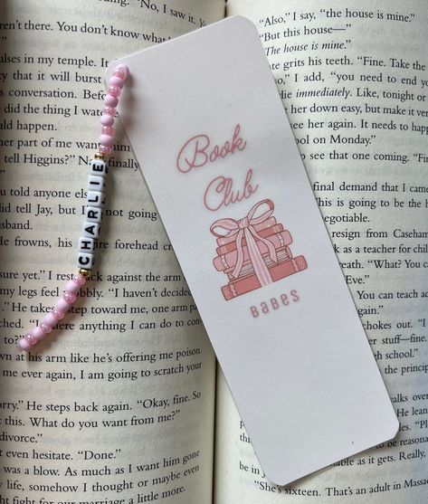 A great personalized gift for yourself or other members in your book club! You can choose from no charm, or an added personalized charm.  All my bookmarks are printed on cardstock paper, cut, and laminated for extra durability! Add the charm for an extra special touch!  Size measures ~2" w x 6"h This personalized charm comes with pink beads. Thank you for the support!  -Libro Lovers!