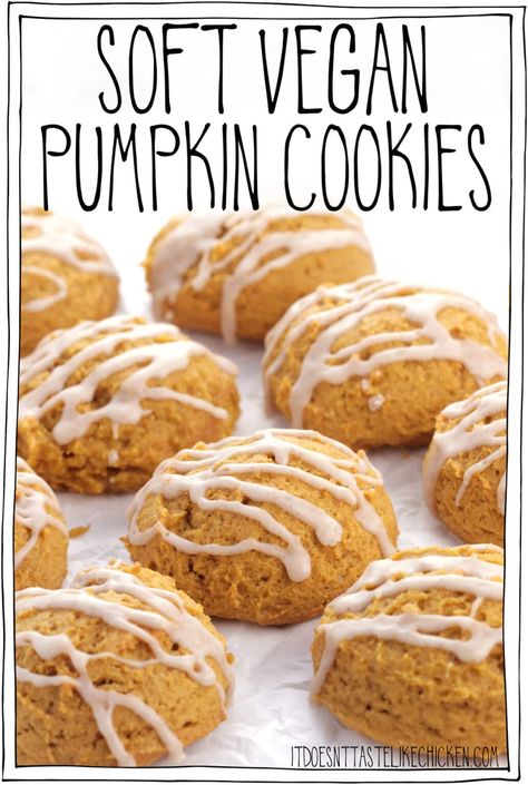 Pumpkin Cookies Healthy, Pumpkin Cookies Easy, Vegan Pumpkin Cookies, Vegan Pumpkin Spice, Vegan Pumpkin Recipes, Pumpkin Recipes Easy, Vegan Pumpkin Pie, Vegan Cookies Recipes, Like Chicken