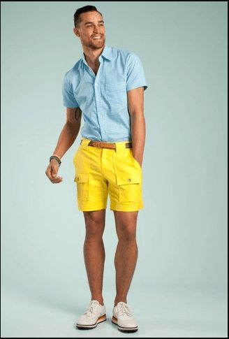 Summer-bonfire-outfit-for-men What to Wear for Bonfire Party? 18 Cute Bonfire Night Outfits for Men Bonfire Night Outfits, Bonfire Outfit, Mens Fashion Quotes, Neon Yellow Shorts, Blue Pants Men, Summer Night Outfit, Short Men, Short Men Fashion, Shorts Outfits