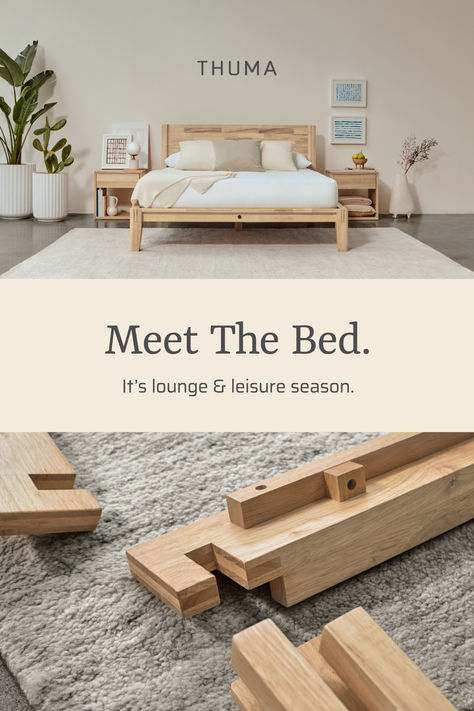 The perfect platform bed frame. The foundation to the perfect staycation. Thuma - thoughtful bedrooms for modern living. Thuma Bedroom, Thuma Bed Ideas, Thuma Bed Decor, Thuma Bed Frame, Scandinavian Bed Frames, Thuma Bed, Modern Wood Bedroom, Sustainable Bedroom, Joinery Furniture