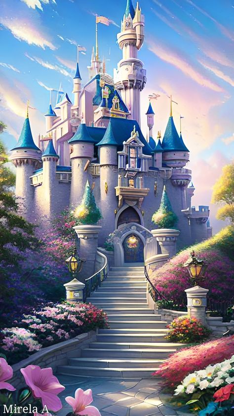 Cinderella House, Magical Castle Fantasy Fairytale, Disney Wallpaper Castle, Princess Castle Wallpaper, Cinderella Palace Background, Disney Castle Drawing, Princess Castle Background, Chateau Disney, Cinderella’s Castle