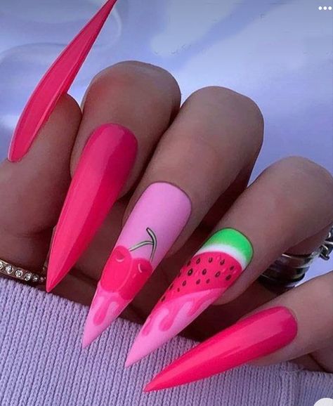 Summer Nails Ideas, Flame Nail Art, Art Nail Art, Watermelon Nails, Stiletto Nails Designs, Long Acrylic Nails Coffin, Ideas Nails, Trendy Nail Art, Summer Acrylic Nails