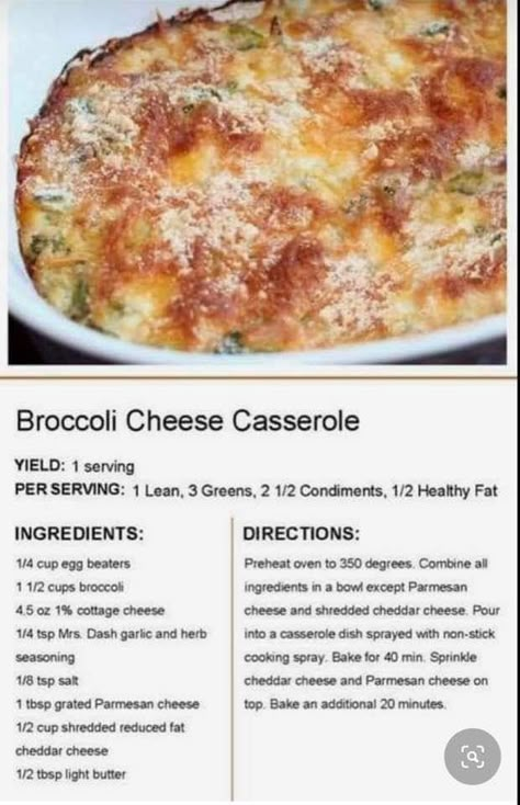 Eat Time, Medifast Recipes, Lean Protein Meals, Broccoli Cheese Casserole, Broccoli Bake, Lean And Green, Lean Meals, Food Receipt, Lean And Green Meals