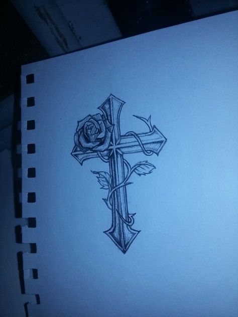 Cool Tattoo Sketches For Men, Christian Rose Tattoo, Cross With Thorns Tattoos For Women, Cross With A Rose Tattoo, Cross Rose Tattoo Men, Cross And Rose Tattoo For Women, Rose And Cross Tattoos For Men, Cross And Roses Tattoo For Men, Rose Cross Tattoo Design