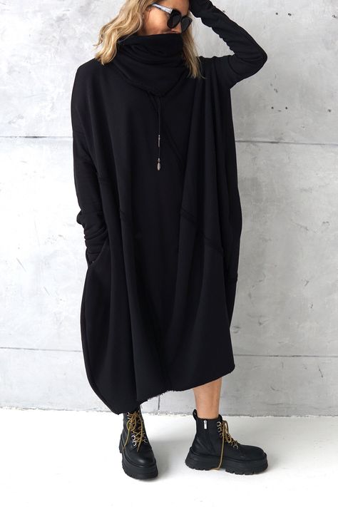 Long Sweatshirt Dress, Oversized Tunic Dress, Dress With Scarf, Cotton Jersey Dress, Loose Tunic, Casual Wear Dress, Slow Fashion Movement, Oversized Tunic, Oversized Dress