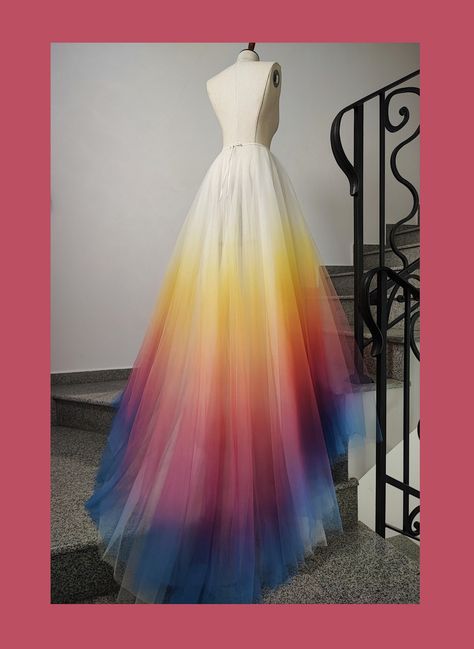 Sunset Ombre Wedding Dress, Ombre Wedding Dresses, Amelia Princess, Fae Ball, Painted Skirt, Wedding Jumpsuits, Fire Dress, Ombre Wedding Dress, Sunrise Wedding