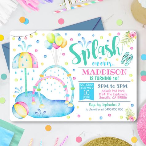 Splash Pad Party Invitation Water Park Birthday - Kids Birthday Splash Pad Birthday Party, Park Party Invitation, Water Park Birthday Party, Water Park Birthday, Water Park Party, Splash Pad Party, Pool Birthday Invitations, Summer Birthday Invitations, Splash Party