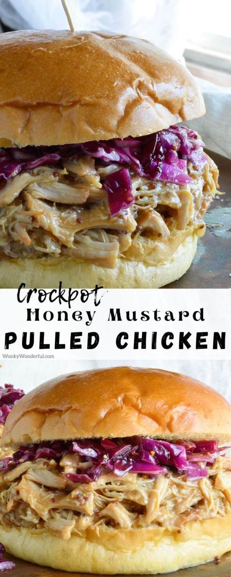 Sweet Shredded Chicken, Crockpot Recipes Pulled Chicken, Mustard Chicken Slow Cooker, Honey Mustard Pulled Chicken, Crockpot Recipes Sandwiches, French Bread Chicken Sandwich, Honey Mustard Dinner Recipe, Honey Mustard Shredded Chicken, Chicken Sandwich Crockpot Recipes