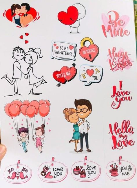 Couple Stickers For Scrapbook, Vintage Design For Scrapbook Printable, Birthday Gift Tags Printable, Scrapbook Printables Free, Valentine Svg Files, Valentines Illustration, Gift Tags Birthday, Bff Gifts Diy, Easy Love Drawings