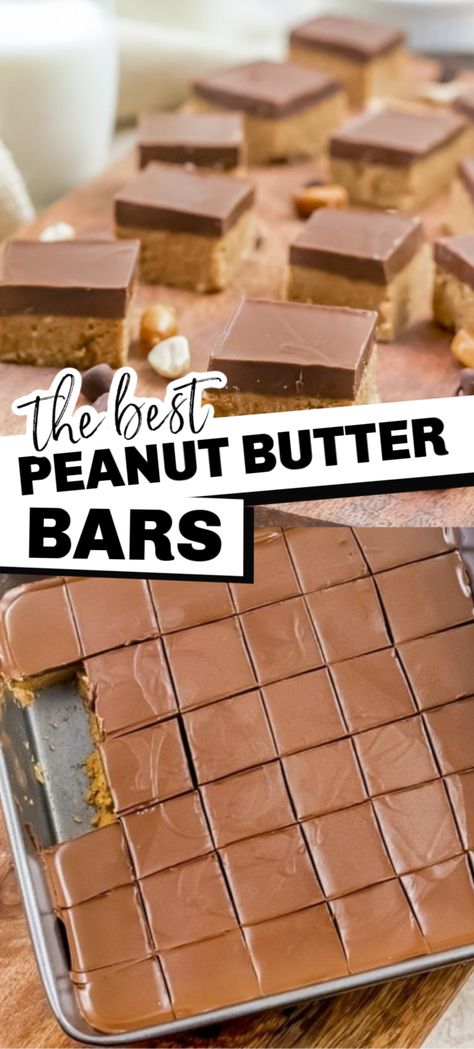 Chocolate Peanut Bars No Bake, No Bake Reeses Peanut Butter Bars, Peanut Butter Fudge With Chocolate Top, Peanut Butter Bars With Chocolate Frosting, Nobake Peanutbutter Bars, Michael Simon Peanut Butter Bars, Homemade Reeces Bars, Peanut Butter Reeses Bars, Reece’s Peanut Butter Bars