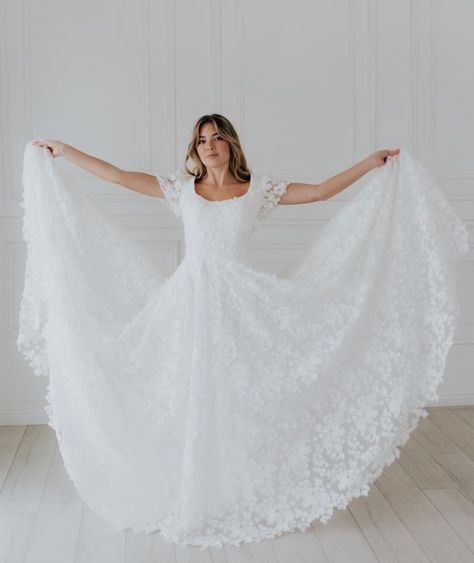 Wedding Dresses Lace Sleeves Flowy, Modest Wedding Dresses Princess, Modest Winter Wedding Dresses, Semi Formal Dresses Long Modest, Idyllic Wedding Dress, Appropriate Wedding Dresses, Wedding Dress Flowy Lace Sleeves, Modest Wedding Dresses Sparkle, Summer Wedding Dress Modest