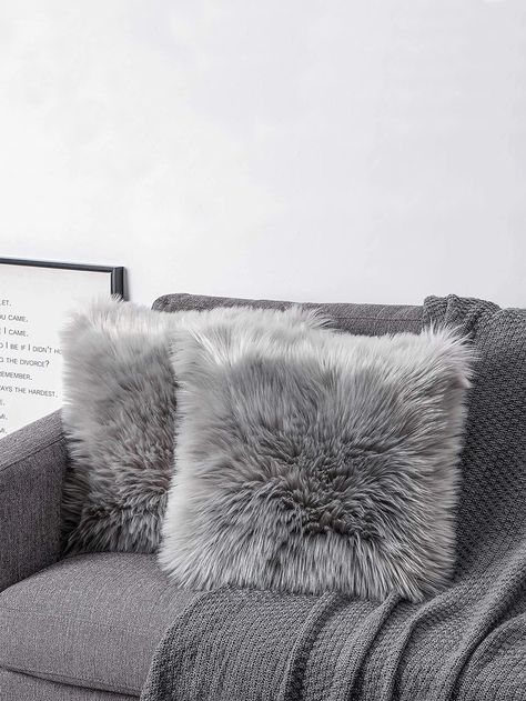 Fluffy Pillows Grey, Fluffy Grey Pillows, Gray Fluffy Pillow, Grey And White Pillow, Grey Cushions For Bed, Grey Cushions Bedroom, Fluffy Cushions Bedrooms, Grey Fluffy Pillows, Light Grey Pillows