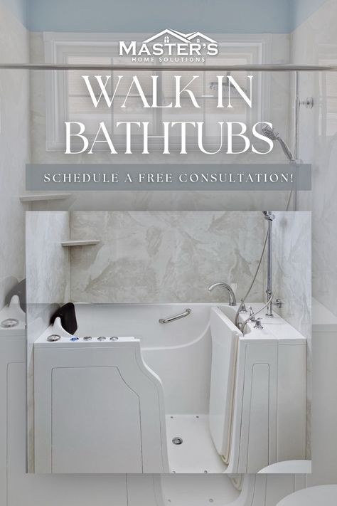 Are you ready to discover the perfect blend of luxury and safety in your bathroom? 🛁🌟 Our Walk-In Bathtubs are designed for comfort, accessibility, and style. With easy entry, non-slip surfaces, and soothing hydrotherapy jets, our walk-in bathtubs are ideal for a relaxing and secure bathing experience. Get your free walk-in bathtub estimate today! #WalkInBathtubLuxury #SafeBathing #MastersHomeSolutions #Bathtub #Safe #Accessible #BathroomUpgrade #HomeImprovement #WalkInTub #Bathroom Walk In Tub Bathroom Designs, Walk In Tub Ideas, Walk In Tubs Bathtub Master Bath, Walk In Tub Shower Combo, Walk In Bathtub Shower Combo, Handicapped Bathtub Ideas, Converting Tub To Shower Walk In, Removing Garden Tub Master Bath, Replacing Garden Tub With Shower Walk In