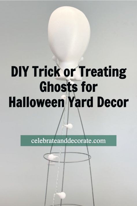 DIY Trick or Treating Ghosts for Halloween Yard Decor Tomato Cage Halloween Decorations, Tomato Cage Ghost, Yard Ghosts, Ghosts For Halloween, Ghost Diy, Ghost Light, Pool Noodle, Light Up The Night, Shatterproof Ornaments