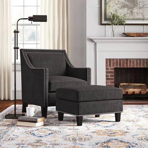 Rotterdam 73.66Cm Wide Polyester Armchair and Ottoman Accent Chair With Ottoman, Armchair And Ottoman, Armchair With Ottoman, Chair With Ottoman, Living Room Furniture Chairs, Furniture Layout, Upholstered Arm Chair, Barrel Chair, Accent Chairs For Living Room