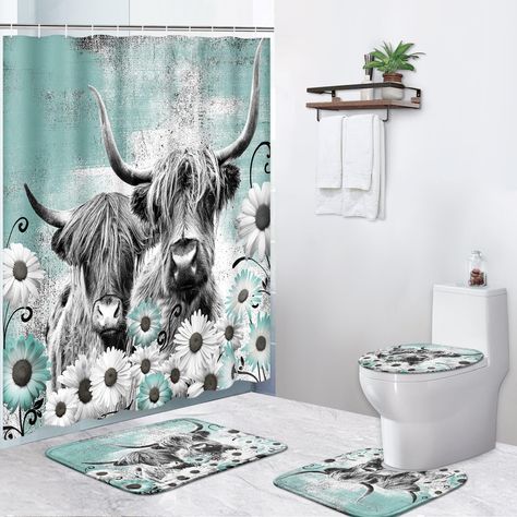 PRICES MAY VARY. Polyester 【Premium Quality Material】Our shower curtain is made of a polyester fiber with a waterproof effect. The bathroom mat is made of flannel. It is a comfortable, colorfast, soft, and cozy material that is durable. 【Dimensions】 The waterproof shower curtain measures 72" x 72", and the thickened bathroom mat measures 23.6" x 15.7". The O-toilet cover is 16.5" x 14.6", and the U-shaped carpet is 17.7" x 15.8", suitable for most standard bathrooms. 【Easy to Install】 We provide Animal Home Decor, Bathroom Ambiance, Buffalo Bulls, Animal Home, Waterproof Bathroom, Toilet Lid Cover, Bathroom Accessory Sets, Toilet Covers, Modern Curtains