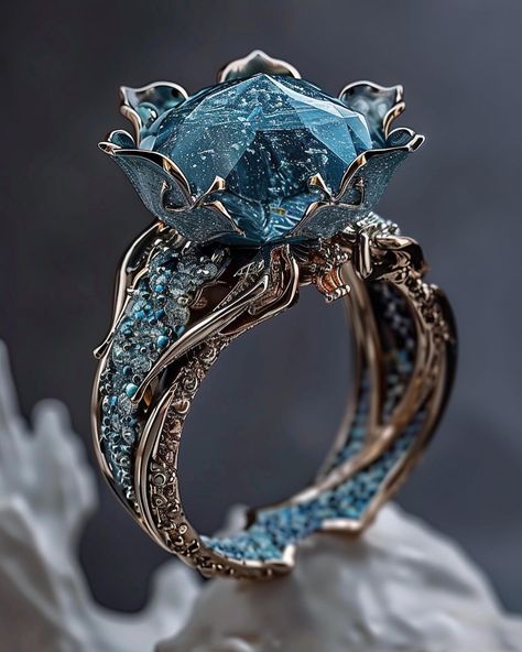 The last rings of this series tne blue diamonds 💎 #rings #jewellery #aijewellery #aijewelry #aijewelrydesign #midjourney #conceptart #jewelrycollection #jewelrydesign #jewellerydesign Blue Gem Ring, Fantasy Rings, Fairytale Engagement Rings, Fantasy Jewelry Magic, Fantasy Ring, Blue Diamond Ring, Disney Jewelry, Fancy Jewelry, Pretty Rings