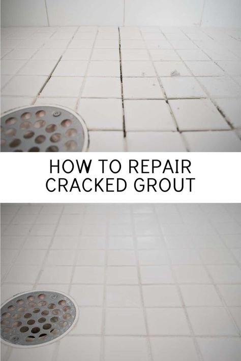 The tile on our shower floor had cracked and missing grout. Since I didn't want to demo the whole shower, I decided to fix the grout. #showergrout #fixinggrout #tilegrout #grout How To Repair Cracked Tile Grout, How To Fill In Missing Grout, Regrouting Shower Tile, Repair Grout In Bathroom, Fix Grout In Bathroom, How To Fix Shower Tile Grout, How To Grout Shower Tile, How To Fix Cracked Grout, How To Fix Grout Bathroom