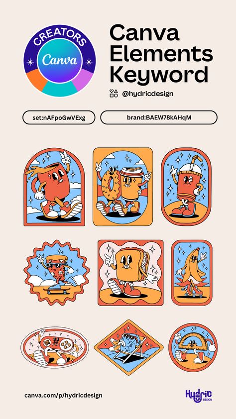 Retro Character Badge | Canva Elements 184 #svgelements #canvaalphabetletter #canvacreative #setcanva #editcanva Canva Scrapbook, Canva Retro, Badge Illustration, Canva Keywords, Retro Character, Keyword Elements Canva, Alphabet Photos, Canva Tips, Canva Elements Keyword