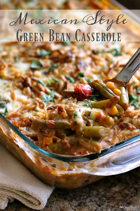 Mexican Green Beans, Mexican Appetizers, Thanksgiving Appetizer Recipes, Greenbean Casserole Recipe, Mexican Dinner Recipes, Thanksgiving Dinner Recipes, Mexican Dinner, Green Bean Casserole, Dinner Appetizers