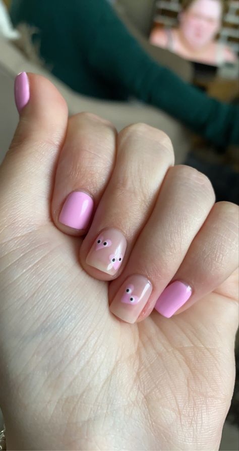 Nails With The Heart With Eyes, Nails With Hearts With Eyes, Nails Heart With Eyes, Heart Eyes Nails, Heart Eye Nails, Eye Heart Nails, Nails Biab, Short Pink Nails, Heart With Eyes