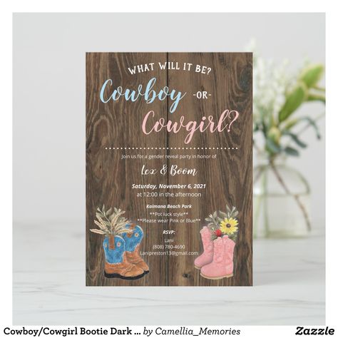 Cowboy Or Cowgirl Gender Reveal Invitations, Cowboy Cowgirl Gender Reveal Ideas, Gender Reveal Cowboy Or Cowgirl Party Ideas, Gender Reveal Ideas Western Theme, Cowboy And Cowgirl Gender Reveal Party, Cowboy Or Cowgirl Gender Reveal Ideas, Gender Reveal Cowboy Or Cowgirl, Cowboy Cowgirl Gender Reveal, Cowboy Gender Reveal Ideas