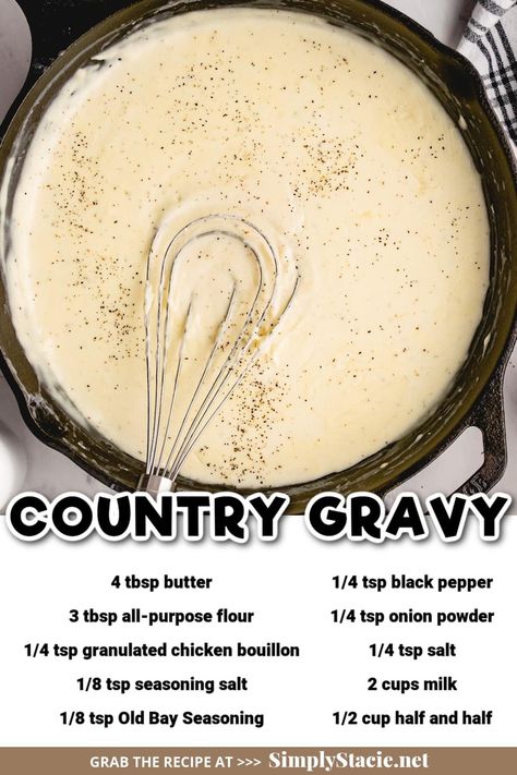 Homemade Country Gravy Recipe, Country Gravy Mix Recipe, Homemade Country Gravy, Country Gravy Recipe, Homemade Gravy Recipe, Chicken Soup Base, Country Gravy, White Gravy, Homemade Gravy