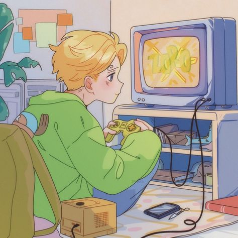 Playing some video games! Nintendo Switch Art Drawing, Sitting At Computer Drawing, Playing Games Drawing Reference, Playing Video Games Reference, Person Playing Video Games Reference, Chibi Playing Video Games, Character Playing Video Games, Someone Playing Video Games, Friends Playing Video Games Aesthetic