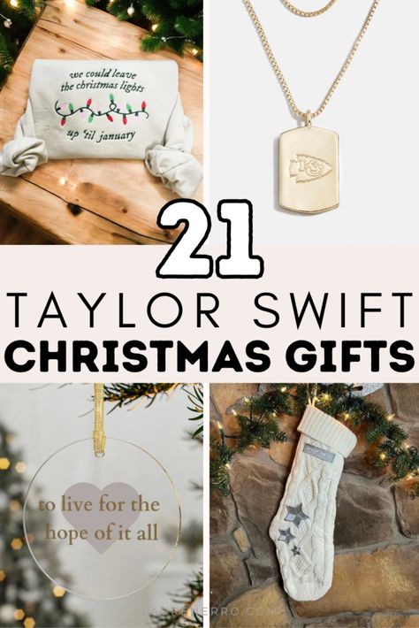 21 Taylor Swift Christmas Gifts | Lauren Erro Taylor Swift Christmas Gifts, Christmas Gift Ideas For Swifties, Taylor Swift Christmas Presents, Gifts Inspired By Taylor Swift, Christmas Gifts For Taylor Swift Fans, Presents For A Swiftie, Gifts For Swifties, Taylor Swift Gifts, Taylor Swift Christmas