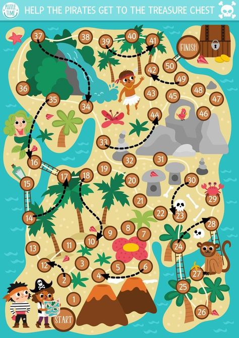 Treasure Games, Board Game Template, Transportation Crafts, Printable Board Games, Animals Sea, Pirate Games, Game For Children, Teacher Support, Kindergarten Learning Activities