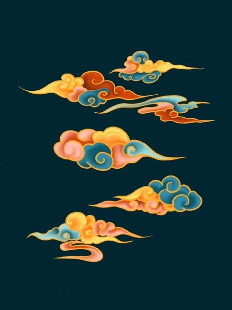 Gold Art Painting, Korean Painting, Thailand Art, Concept Art Tutorial, Cloud Tattoo, Chinese Embroidery, Cloud Art, Tibetan Art, Patterns Embroidery