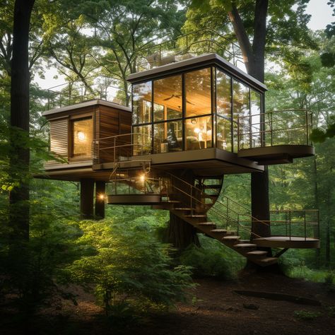 Tree house design ideas Small Shelter Ideas, Treehouse Design Ideas, Cool Treehouse Ideas, Tiny House Tree House, Modern Tree House Architecture, Tree House Mansion, Forest Resort Ideas, Tree House Floor Plans, Tree House Homes