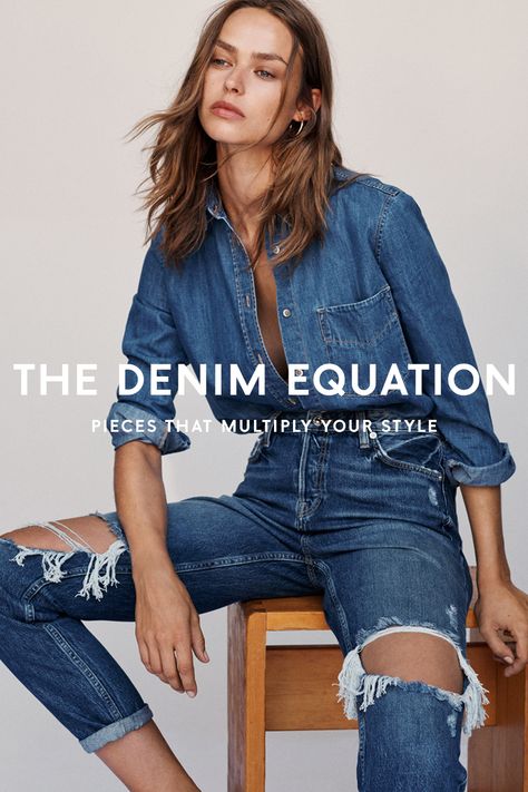 Denim Quotes, Gap Style, Denim Photoshoot, Denim Overalls Shorts, Gap Denim, Denim Projects, Mango Fashion, Denim Ideas, Dark Jeans