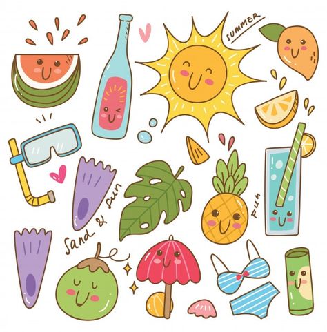 Doodles Kawaii, Kawaii Doodle, Doodle Clipart, Vector Doodle, Kawaii Clipart, Cute Vector, Cute Small Animals, Summer Clipart, Animal Doodles