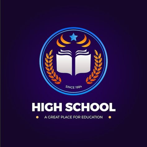 Free vector gradient high school logo de... | Free Vector #Freepik #freevector #logo-school #education-logo #book-logo #logo High School Logo Design, School Logo Design, Academy Logo, Vector Gradient, Brand Presentation, Logo Idea, Logo Project, School Logo, Media Kit