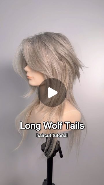 Long Wolf Tails Haircut, Long Wolfcut Layered, Wolf Layers Haircut, How To Make Wolf Cut, Long Wolf Tail Haircut, Wolf Cut Hair Long Tutorial, Mullet Long Wolf Tail, Wolf Cut How To, Wolf Cut Bangs Tutorial