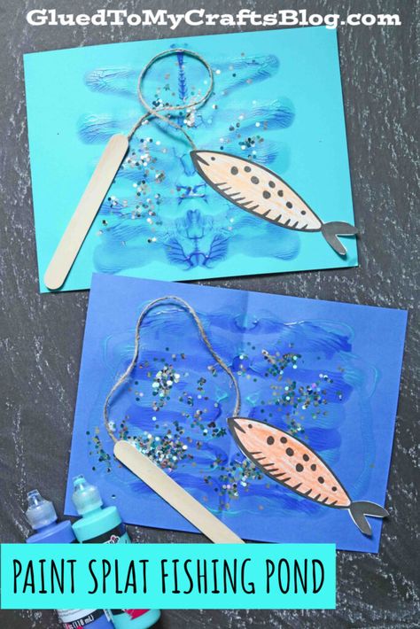 Fishing Pole Craft, Camping Crafts For Toddlers, Fish Crafts Preschool, Puffy Paint Crafts, Pond Life Theme, Crepe Paper Peony, Pond Crafts, Pond Animals, Fishing Pond